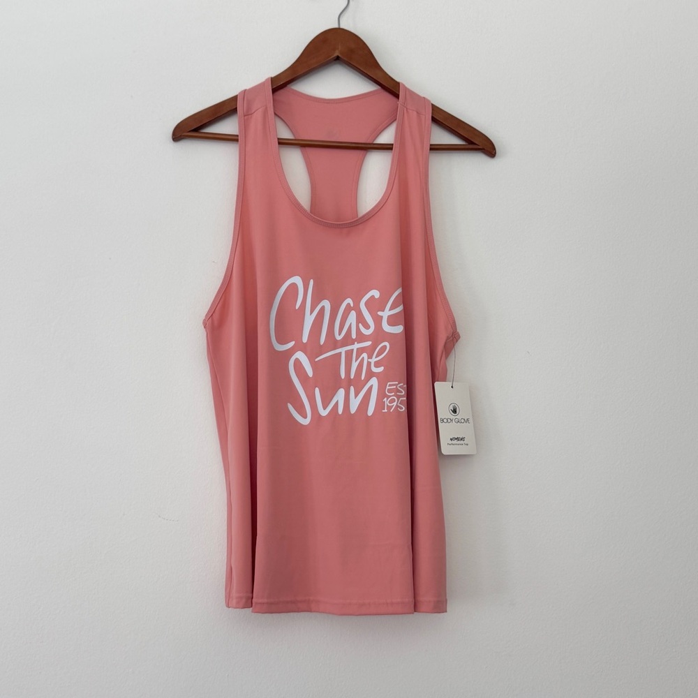 Body Glove "Chase The Sun" Graphic Performance Active Tank Top Salmon Pink L